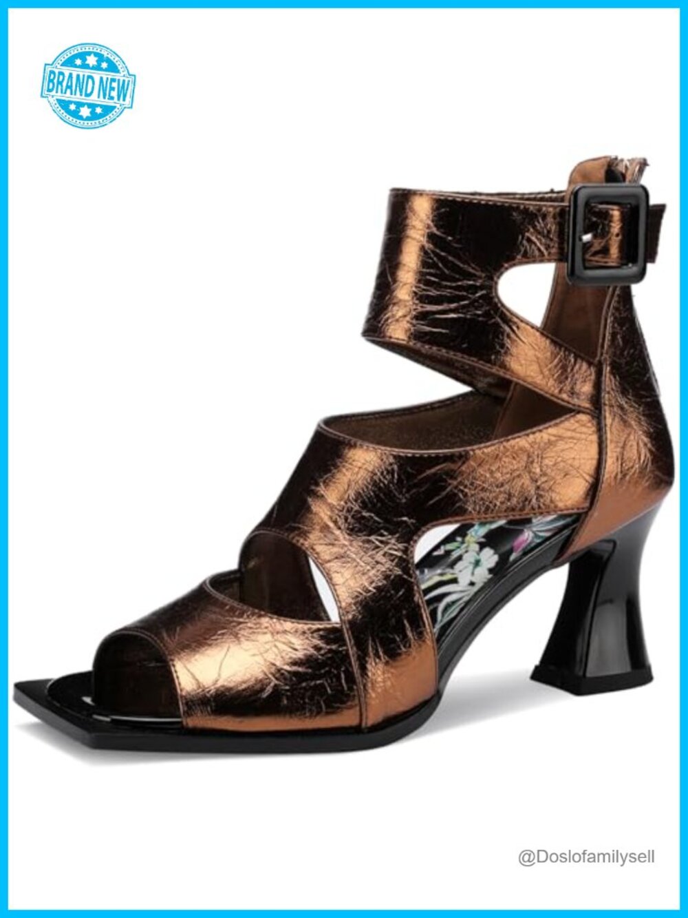 Chunky Gladiator Sandals Peep Toe Faux Leather Block Heel Strappy